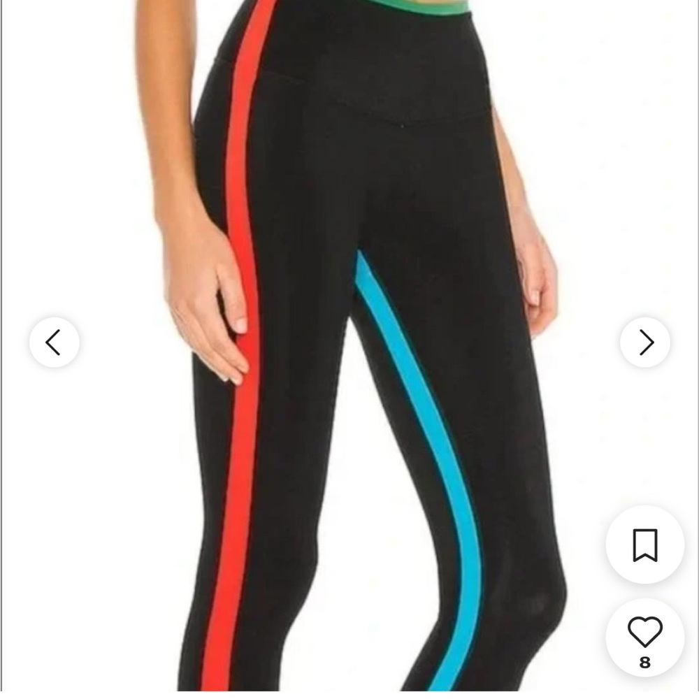 Splits59 Black Leggings with Red and Blue Side Stripes